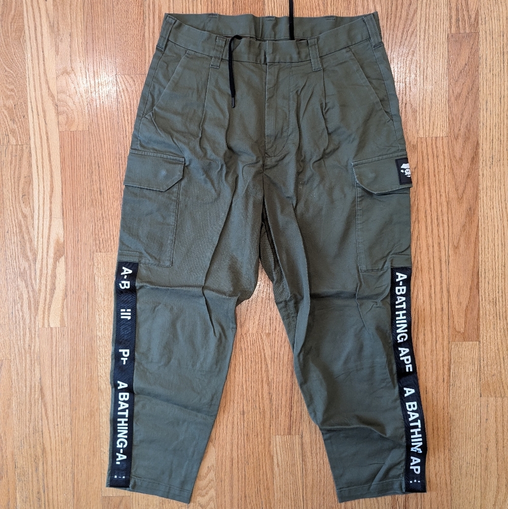 Bape Olive Cargo Pants with Black Accents